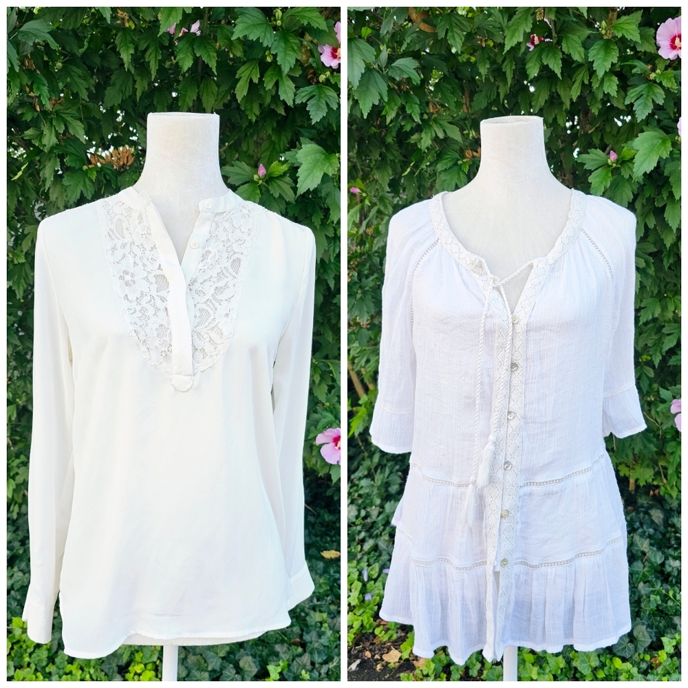 (2) White Blouses - Size Large & Small